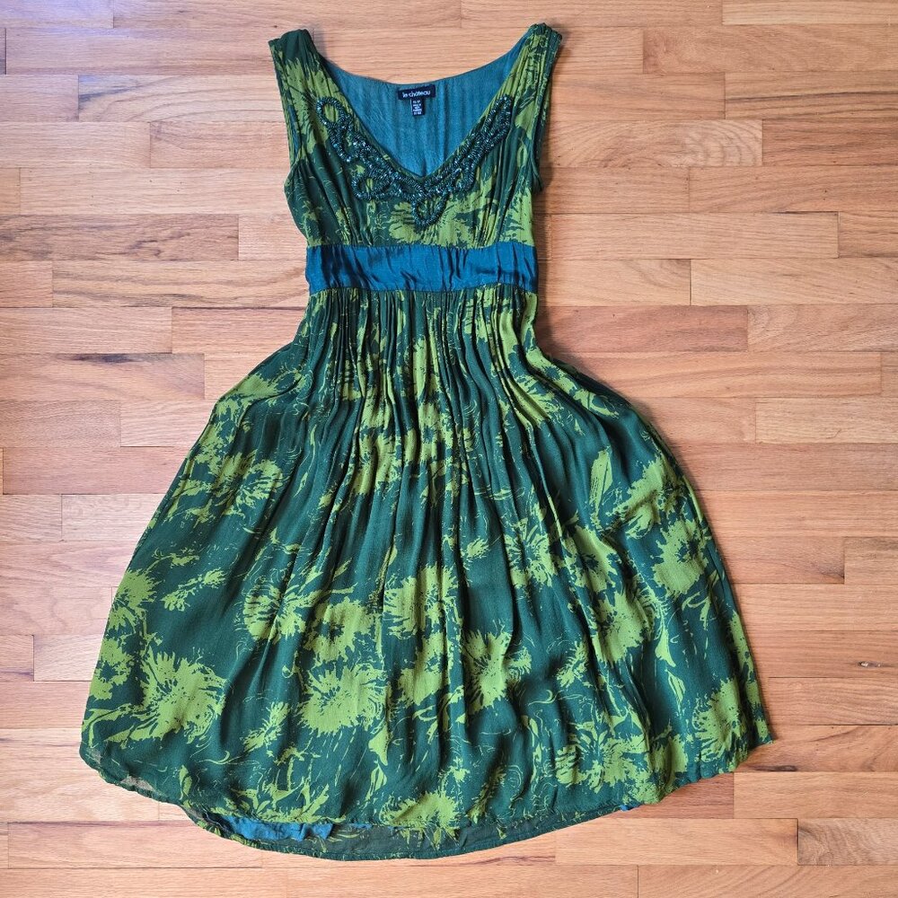 Le Château Green Beaded Fit & Flare Dress – Size XS